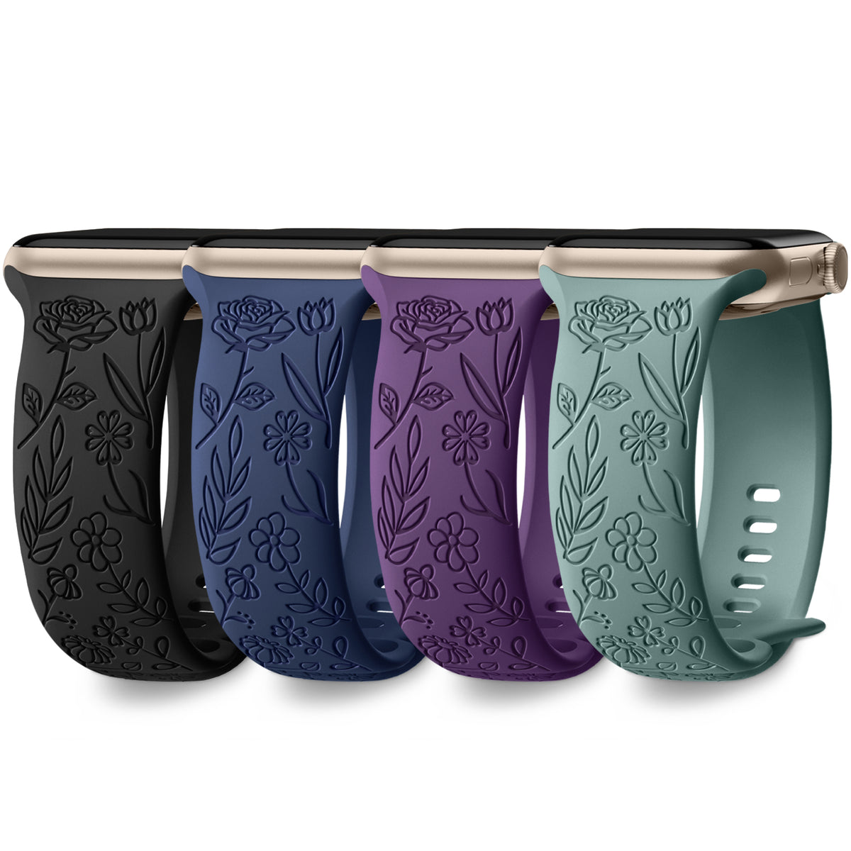 Comvin Floral Engraved Compatible With Apple Watch Bands 40mm 41mm 38mm 42mm 45mm 44mm 49mm for Women Lady Girls, 4 Pack Cute Fancy Bands Fits For iWatch Ultra Series 11 10 9 8 7 6 5 4 3 SE