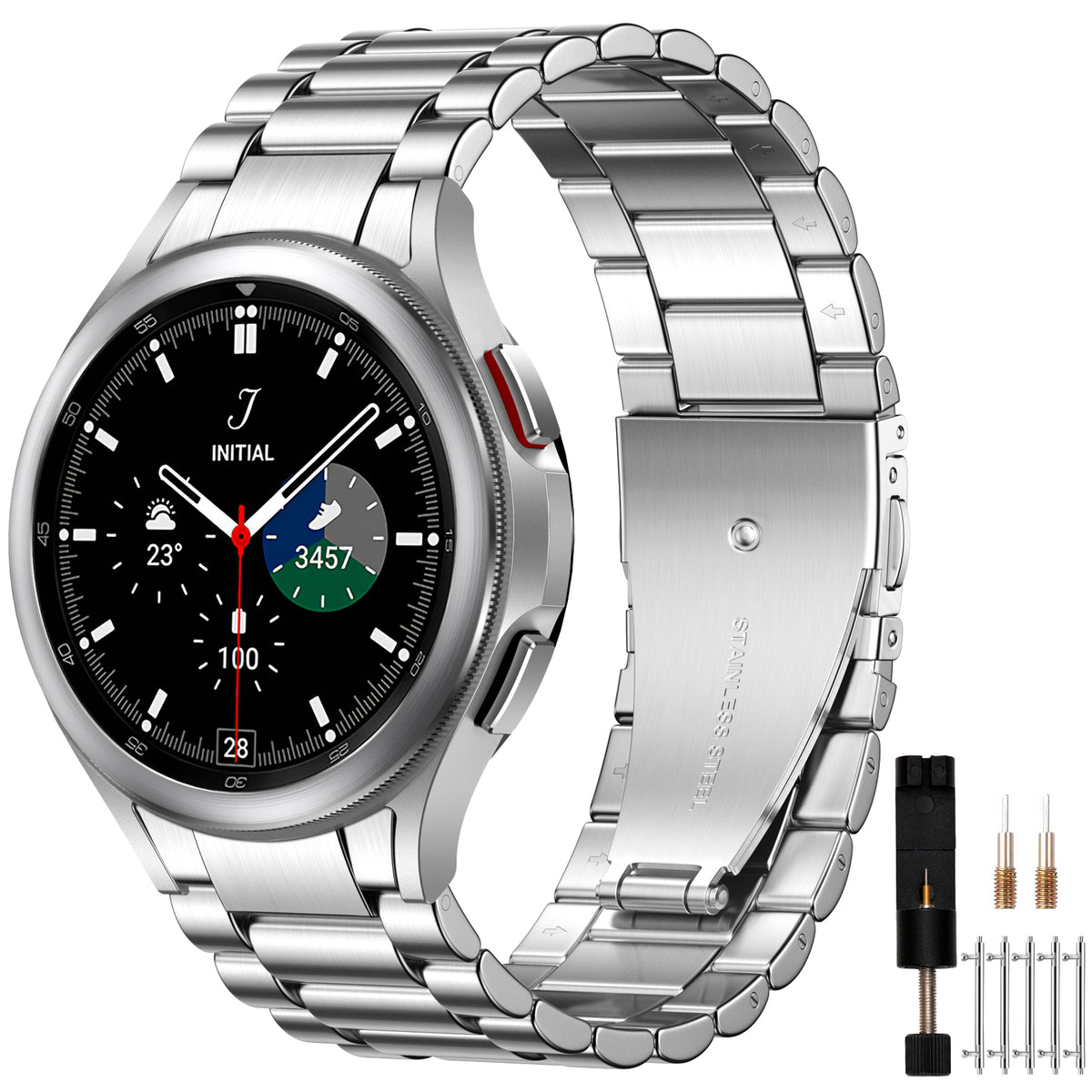 Comvin Compatible With Samsung Galaxy Watch 7/6/5/4 Bands 40mm 44mm/Watch 6 Classic 47mm 43mm/Watch 5 Pro Bands 45mm for Women Men, Stainless Steel Metal Charm Straps
