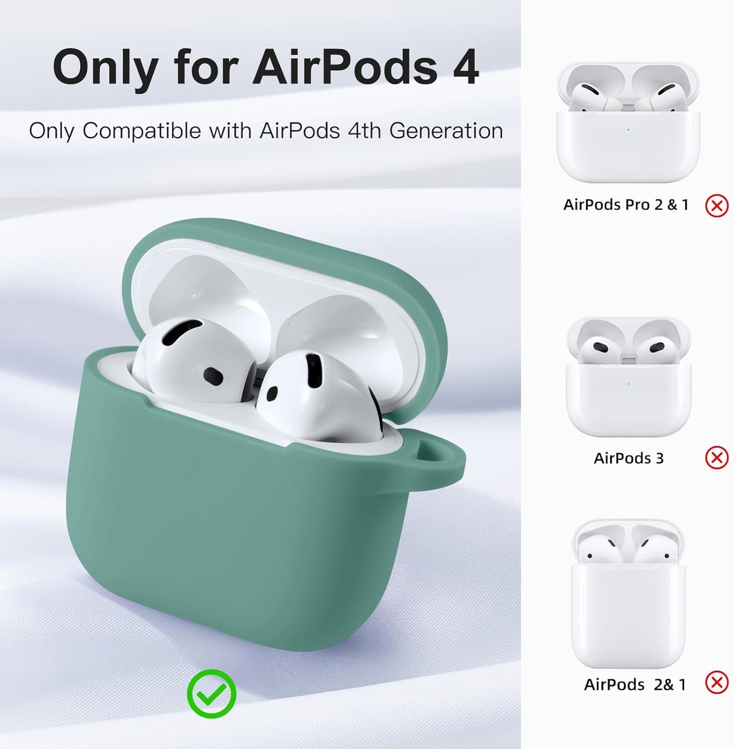 Comvin Compatible With Apple Airpods 4 Case Cover for Women Men, Silicone, Green