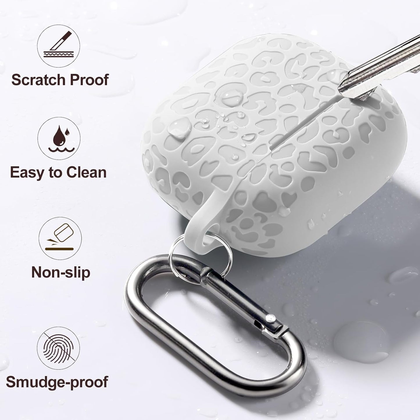 Comvin For Apple AirPods 4 Case Cover 2024 for Women Men, Leopard, Silicone, Gray-White