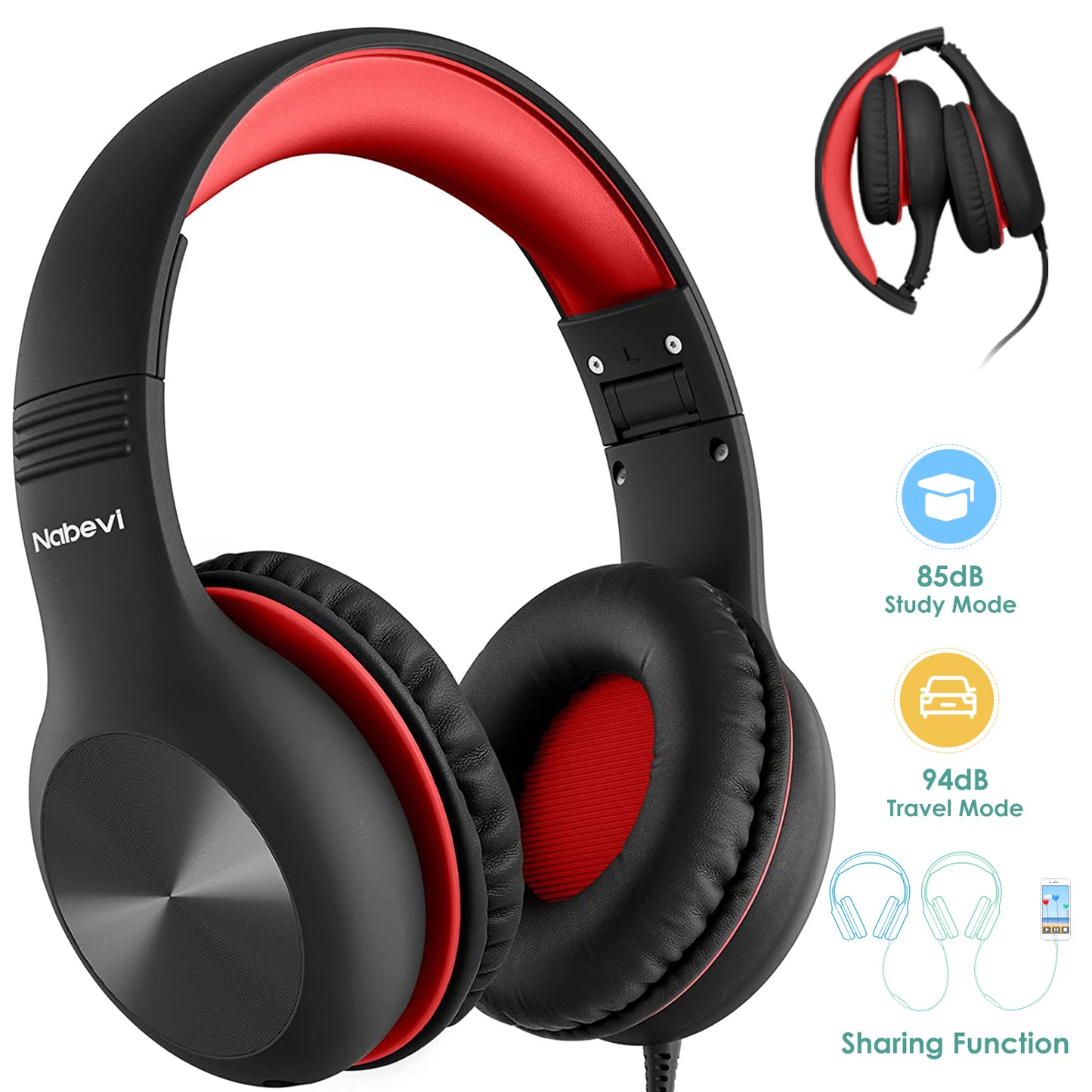 Comvin Kids Headphones for School, Foldable Wired Headphones for Kids Toddlers Boys Girls with Sharing Function & Safe Volume Limited