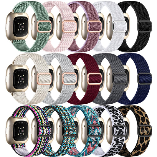 15 Pack Elastic Band Compatible with Fitbit Versa 4 Bands for Woman/Sense 2/Sense/Versa 3 Bands, Adjustable Stretchy Nylon Solo Loop Sport Strap for SmartWatch Replacement