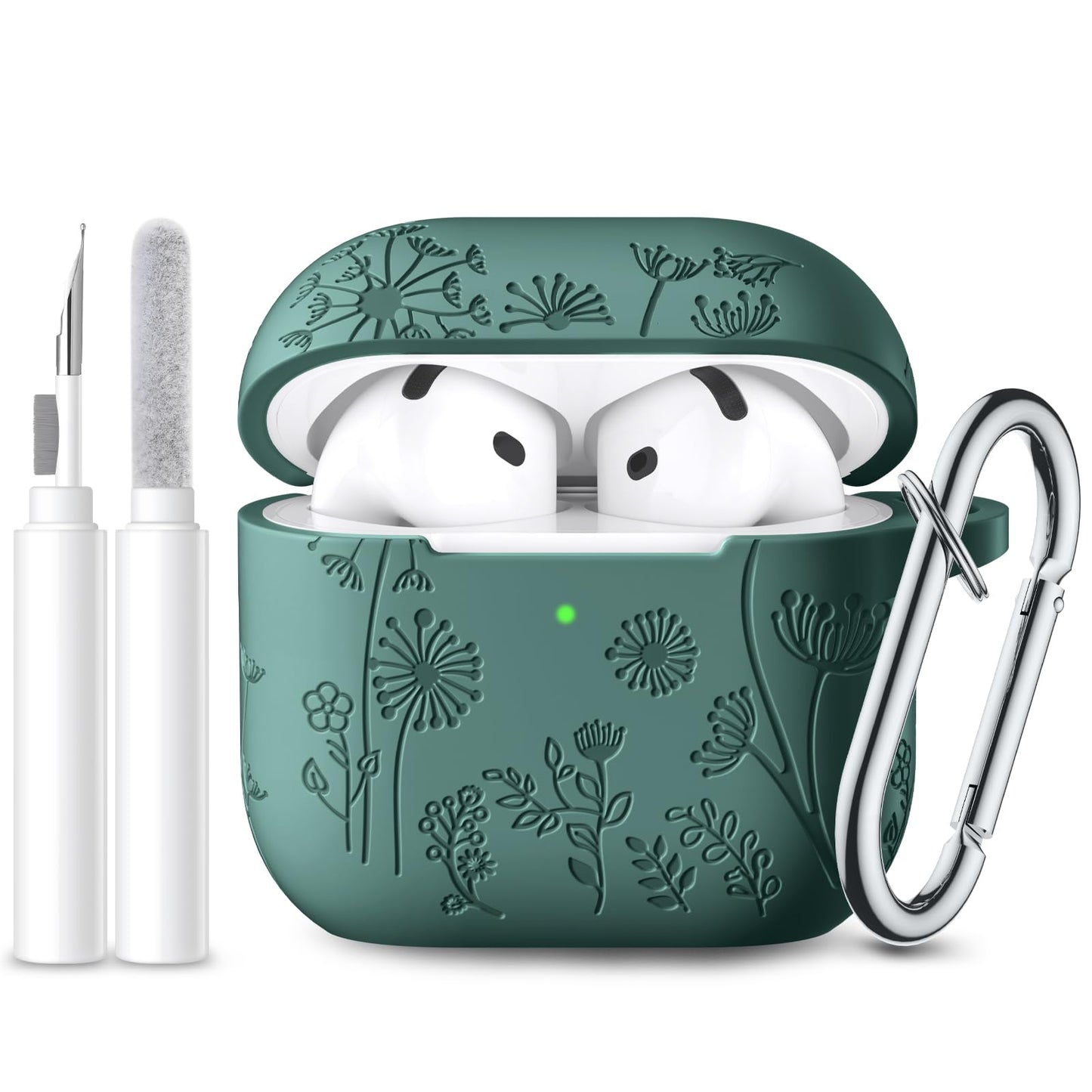 for Apple AirPods 4 Case Cover 2024, Cute Flower Engraved Silicone Case for AirPods 4 Case with Cleaner Kit & Keychain for Women Men