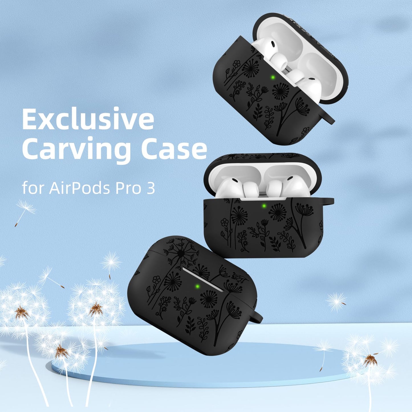 Comvin Compatible with AirPods Pro 3 Case Cover with Cleaner Kit, Cute Flower Engraved Silicone Protective Case for Apple Airpods Pro 3rd Generation (2025)