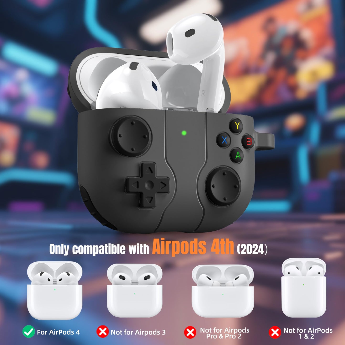 Compatible with Airpods 4 Case Cover with Cleaner Kit, Classic Funny Protective Silicone Game Case for Airpods 4 2024 Cover for Men Boy