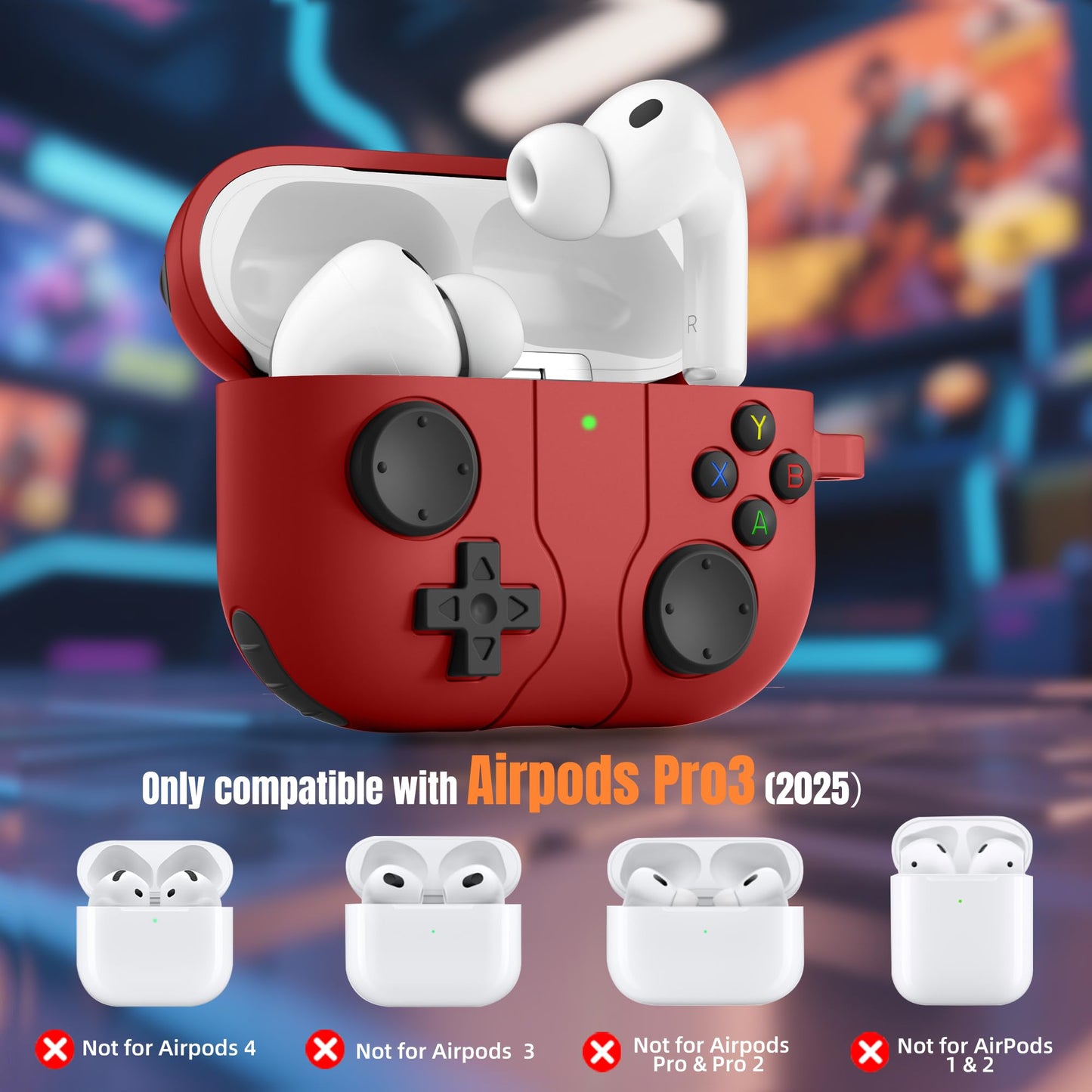 Compatible with AirPods Pro 3 Case 2025, Shockproof Silicone Game Case for Apple AirPods Pro 3 with Cleaner Kit & Keychain for Men Boy