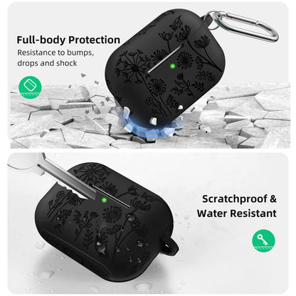 Comvin Compatible with AirPods Pro 3 Case Cover with Cleaner Kit, Cute Flower Engraved Silicone Protective Case for Apple Airpods Pro 3rd Generation (2025)