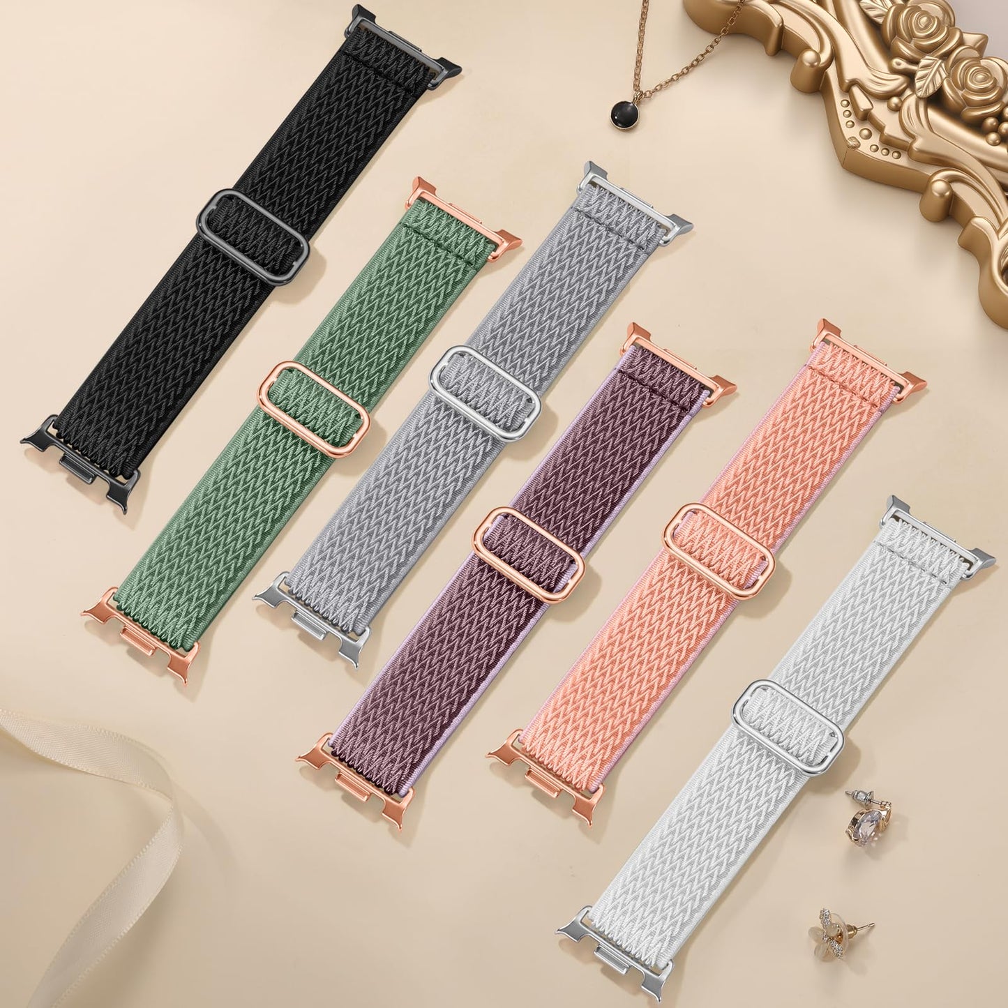 Comvin 6 Pack Stretchy Bands Compatible with Samsung Galaxy Watch 8 Bands 40mm 44mm, Galaxy Watch 8 Classic Band 46mm, Adjustable Nylon Elastic Sport Strap for Women Men