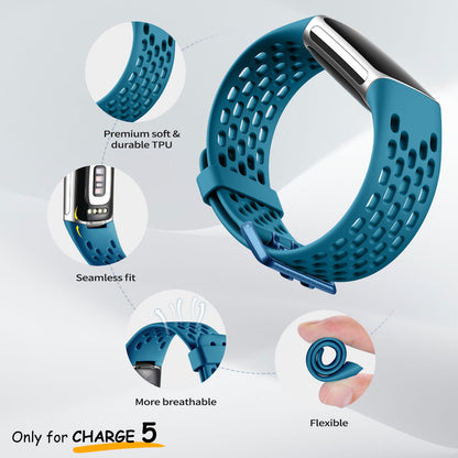 Comvin 4 Pack Compatible with Fitbit Charge 6/Charge 5 Bands for Women Men, Breathable Air Hole Sport Wristbands