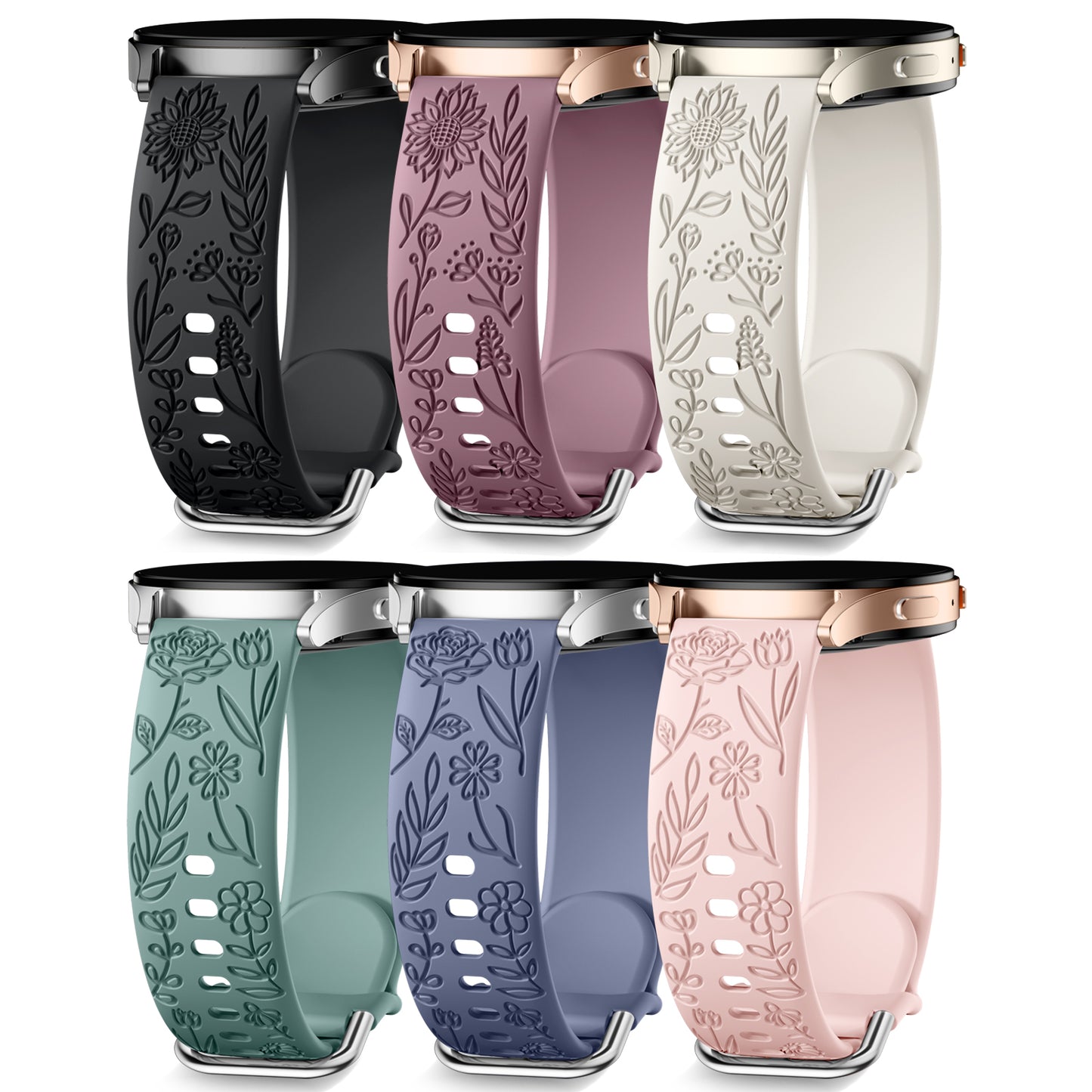 Comvin Compatible With Samsung Galaxy Watch 7 6 5 4 Bands 40mm 44mm/Watch 6 Classic 47mm 43mm/Watch 5 Pro Bands 45mm for Women Lady Girl, Silicone Dressy Fancy Floral Wristbands