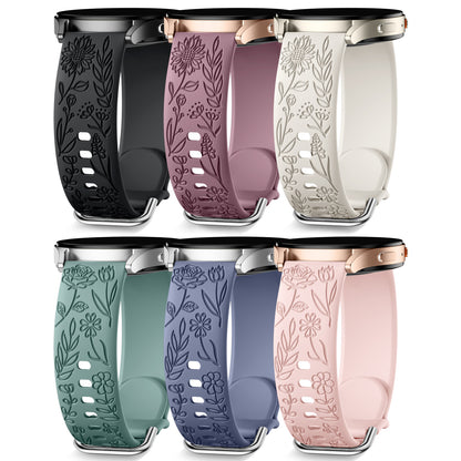 Comvin Compatible With Samsung Galaxy Watch 7 6 5 4 Bands 40mm 44mm/Watch 6 Classic 47mm 43mm/Watch 5 Pro Bands 45mm for Women Lady Girl, Silicone Dressy Fancy Floral Wristbands