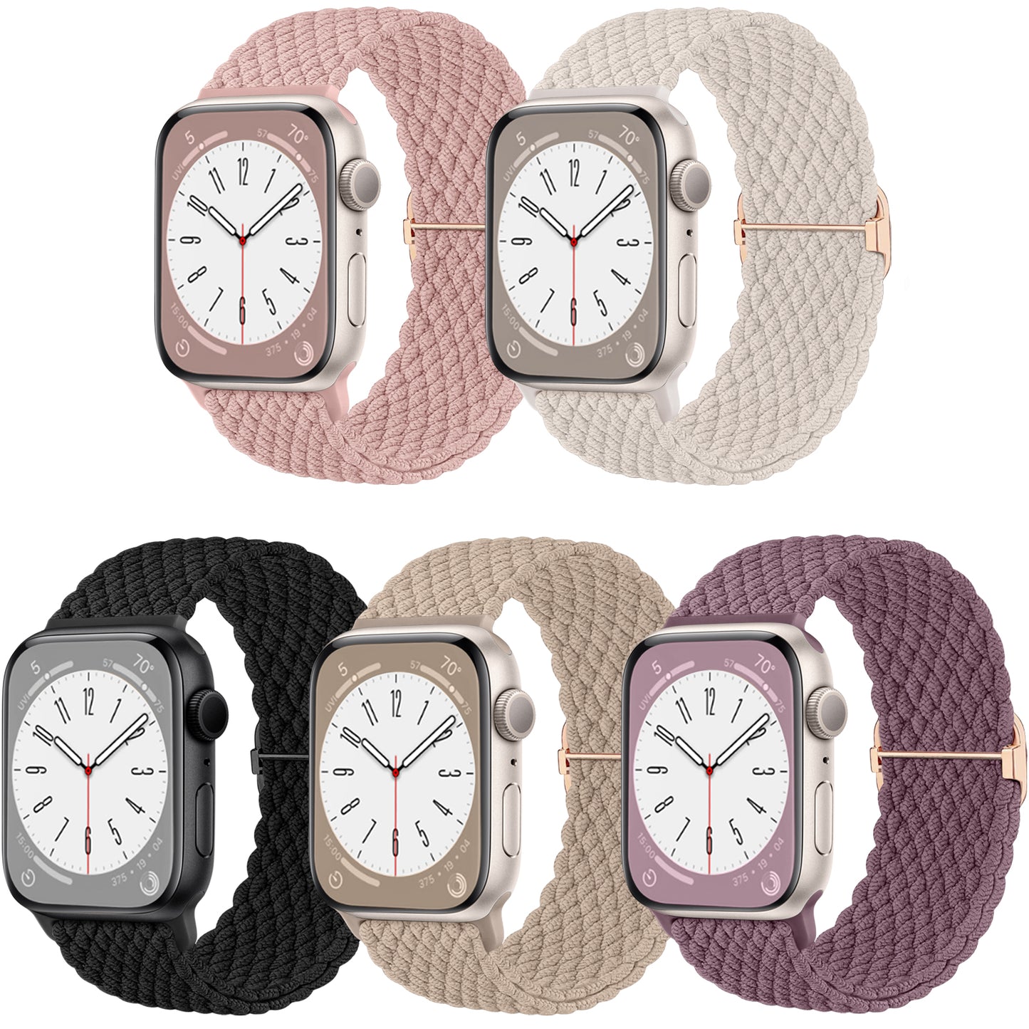 5 Pack Braided Stretchy Bands for Apple Watch Band 38mm 40mm 41mm 42mm 44mm 45mm 46mm 49mm Women Men, Adjustable Nylon Solo Loop Elastic Straps for iWatch Series 10 9 8 7 6 SE 5 4 3 2 1 Ultra