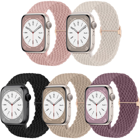 5 Pack Braided Stretchy Bands for Apple Watch Band 38mm 40mm 41mm 42mm 44mm 45mm 46mm 49mm Women Men, Adjustable Nylon Solo Loop Elastic Straps for iWatch Series 10 9 8 7 6 SE 5 4 3 2 1 Ultra