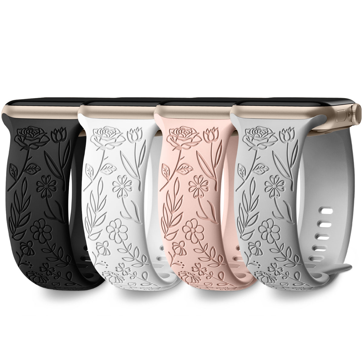Comvin Floral Engraved Compatible With Apple Watch Bands 40mm 41mm 38mm 42mm 45mm 44mm 49mm for Women Lady Girls, 4 Pack Cute Fancy Bands Fits For iWatch Ultra Series 11 10 9 8 7 6 5 4 3 SE