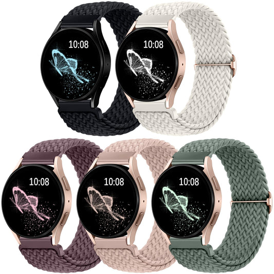 5 Pack Compatible with Samsung Watch Bands for Galaxy Watch 7 6 5 4 40mm 44mm/Watch 6 4 Classic Band 43mm 47mm/Galaxy Watch 5 Pro Band 45mm, 20mm Braided Stretchy Sport Straps Women Men