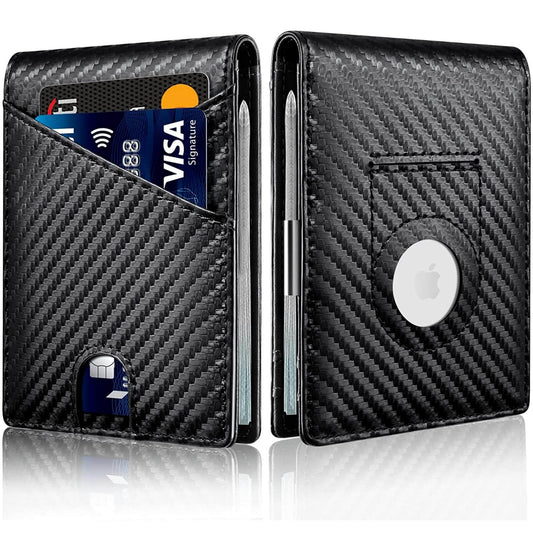 Slim Wallet for Men, Minimalist Mens Wallet Leather, AirTag Wallet with Money Clip/ RFID Blocking Credit Card Holder Gifts for Men
