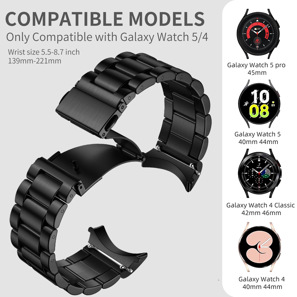 Comvin Compatible With Samsung Galaxy Watch 7/6/5/4 Bands 40mm 44mm/Watch 6 Classic 47mm 43mm/Watch 5 Pro Bands 45mm for Women Men, Stainless Steel Metal Charm Straps