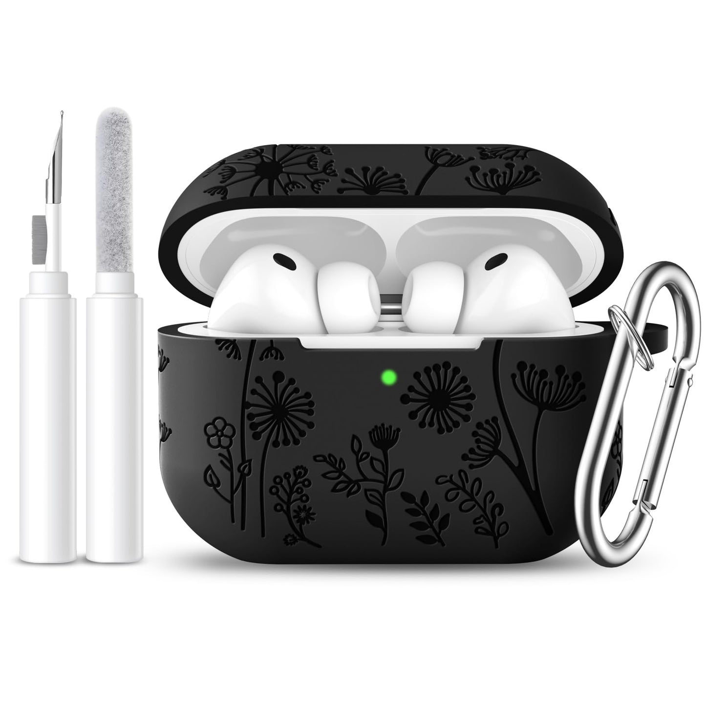 Comvin Compatible with AirPods Pro 3 Case Cover with Cleaner Kit, Cute Flower Engraved Silicone Protective Case for Apple Airpods Pro 3rd Generation (2025)