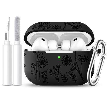 Comvin Compatible with AirPods Pro 3 Case Cover with Cleaner Kit, Cute Flower Engraved Silicone Protective Case for Apple Airpods Pro 3rd Generation (2025)
