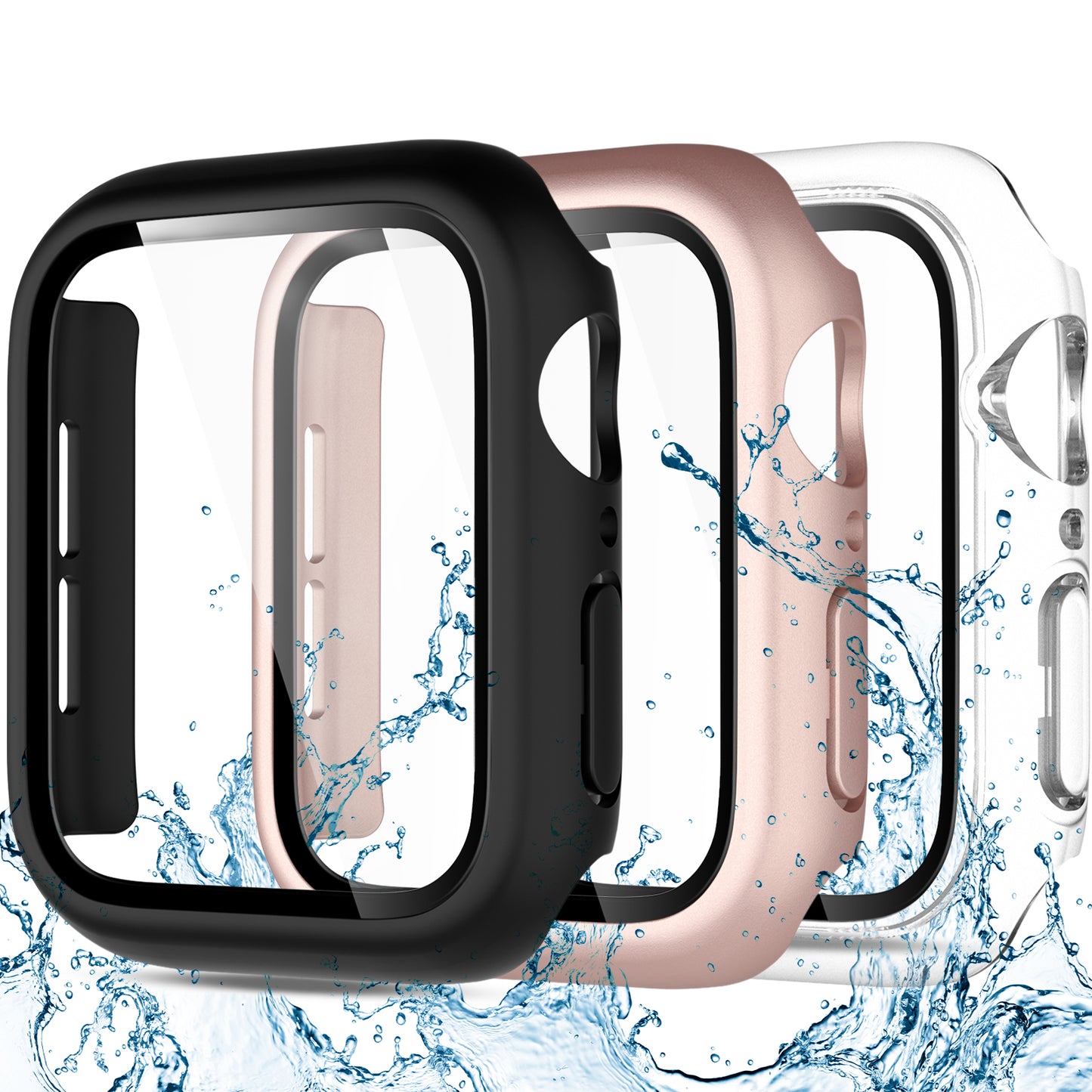 3 Pack Compatible with Apple Watch Screen Protector 40mm 44mm Series 6 5 4, Full Protective Waterproof PC Bumper Cover Accessories for Women Men