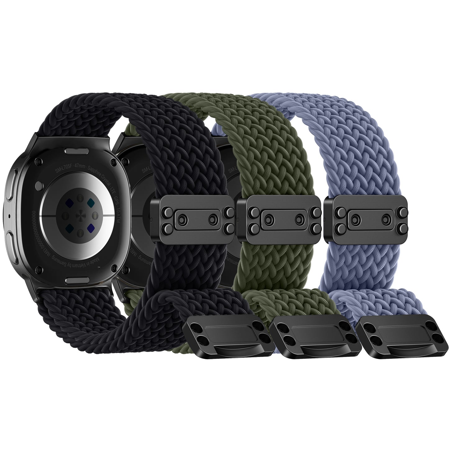 Comvin 3 Pack Braided Stretchy Bands Compatible with Samsung Galaxy Watch 8 Bands 40mm 44mm/Galaxy Watch 8 Classic 46mm,Soft Nylon Sport Straps for Samsung Watch Bands Women Men