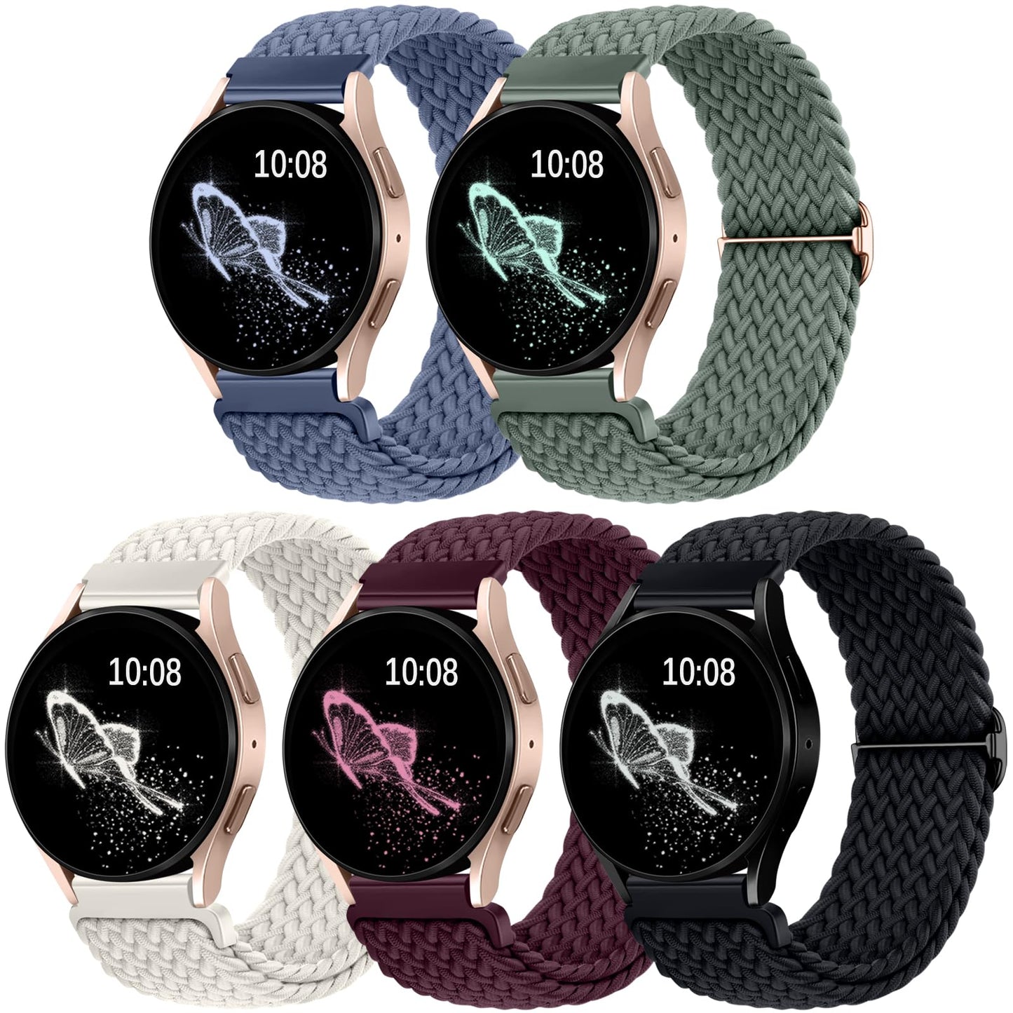 5 Pack Compatible with Samsung Watch Bands for Galaxy Watch 7 6 5 4 40mm 44mm/Watch 6 4 Classic Band 43mm 47mm/Galaxy Watch 5 Pro Band 45mm, 20mm Braided Stretchy Sport Straps Women Men