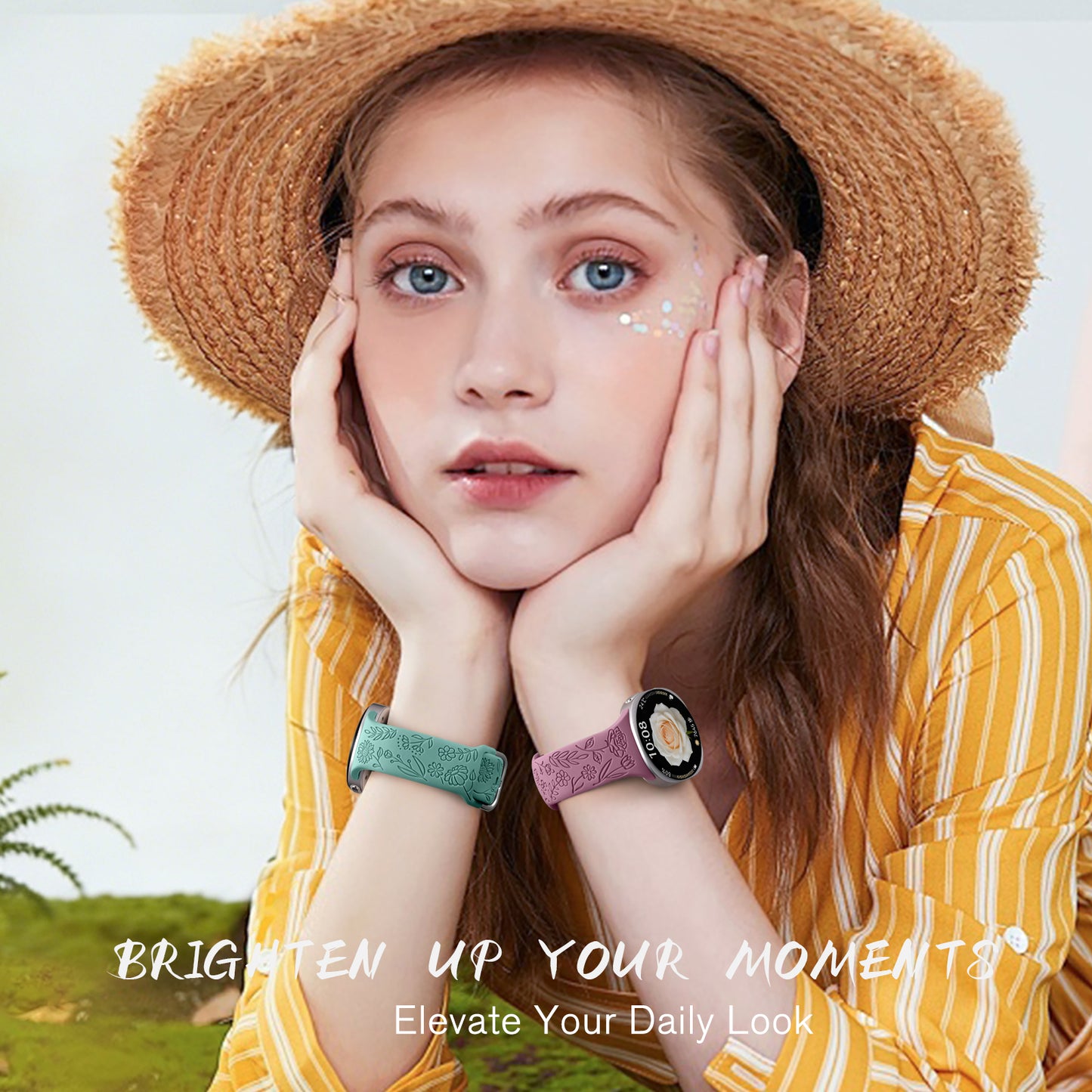Comvin Floral Engraved Bands Compatible with Samsung Galaxy Watch 8 Band 40mm 44mm/Galaxy Watch 8 Classic Band 46mm for Women Men