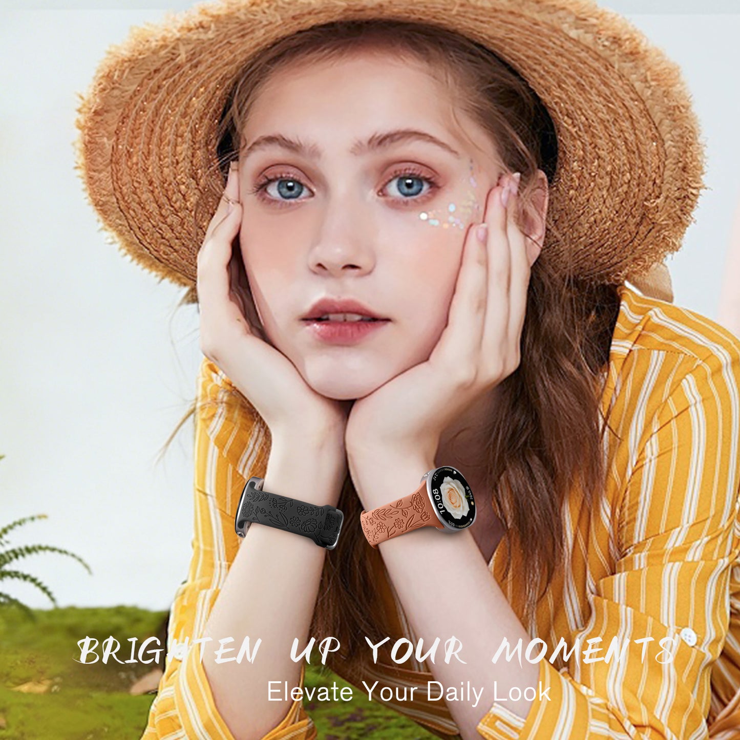 Comvin Floral Engraved Bands Compatible with Samsung Galaxy Watch 8 Band 40mm 44mm/Galaxy Watch 8 Classic Band 46mm for Women Men