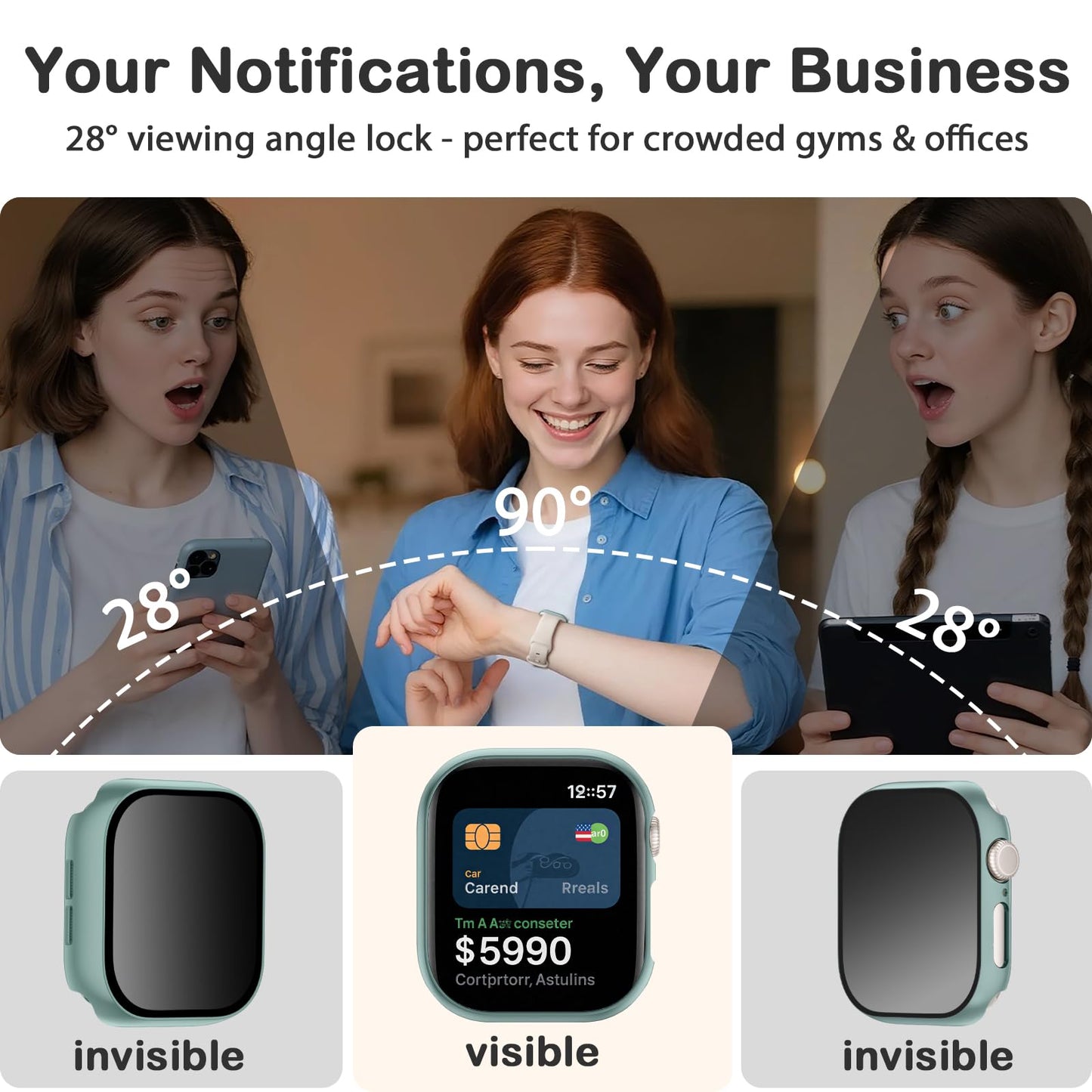 Comvin 8 Pack Privacy Case Compatible with Apple Watch Screen Protector 44mm 40mm SE Series 6 5 4, Anti-Spy Tempered Glass Film Full Protective PC Bumper for Apple Watch Case 44mm Accessories