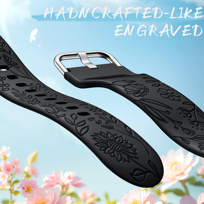 Comvin Floral Engraved Bands Compatible with Samsung Galaxy Watch 8 Band 40mm 44mm/Galaxy Watch 8 Classic Band 46mm for Women Men
