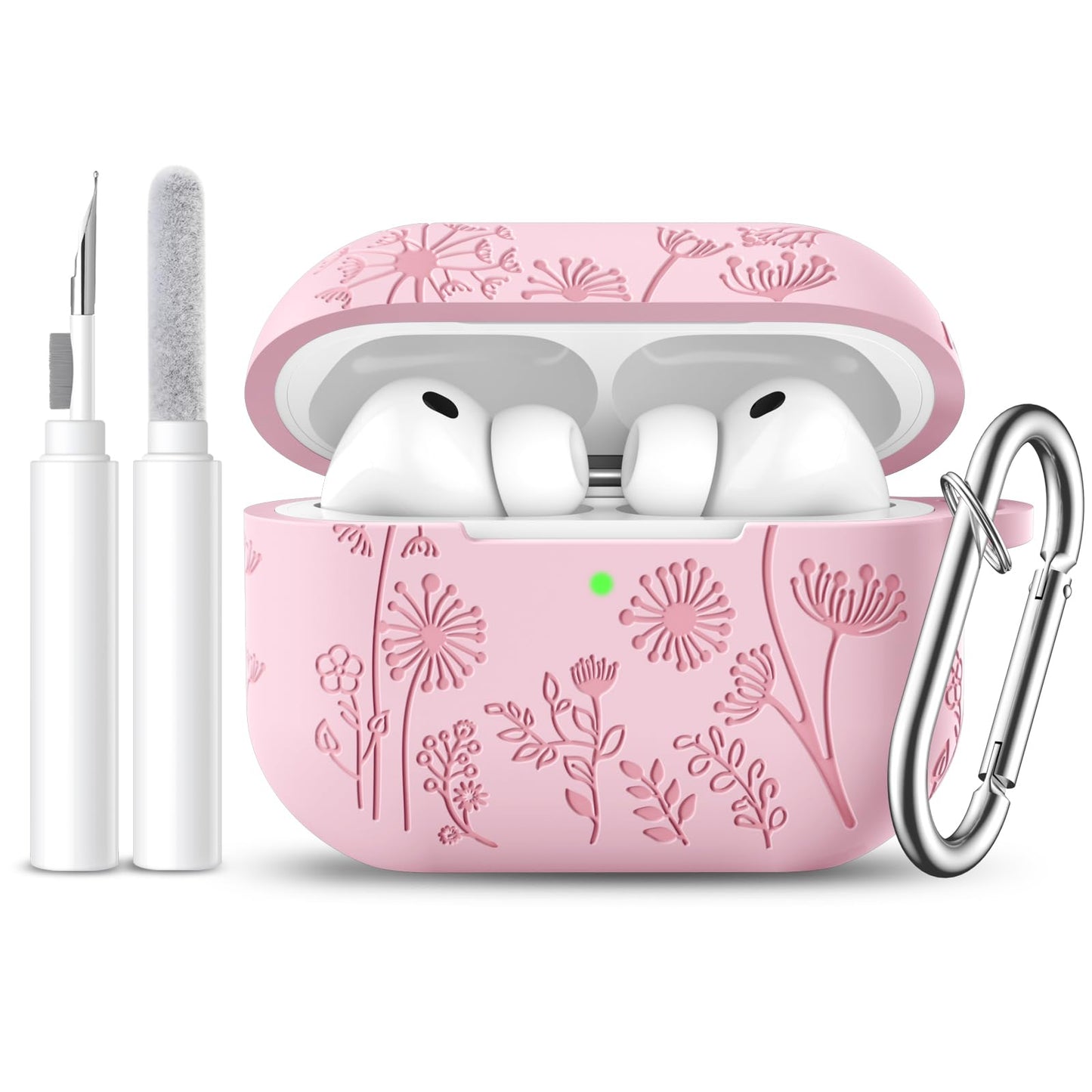 Comvin Compatible with AirPods Pro 3 Case Cover with Cleaner Kit, Cute Flower Engraved Silicone Protective Case for Apple Airpods Pro 3rd Generation (2025)