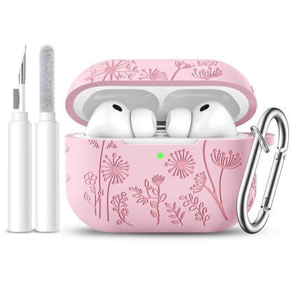 Comvin Compatible with AirPods Pro 3 Case Cover with Cleaner Kit, Cute Flower Engraved Silicone Protective Case for Apple Airpods Pro 3rd Generation (2025)