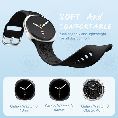 Comvin Floral Engraved Bands Compatible with Samsung Galaxy Watch 8 Band 40mm 44mm/Galaxy Watch 8 Classic Band 46mm for Women Men
