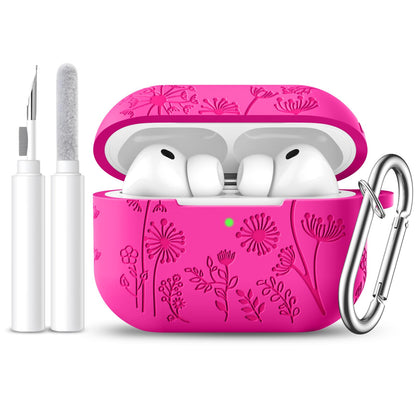Comvin Compatible with AirPods Pro 3 Case Cover with Cleaner Kit, Cute Flower Engraved Silicone Protective Case for Apple Airpods Pro 3rd Generation (2025)