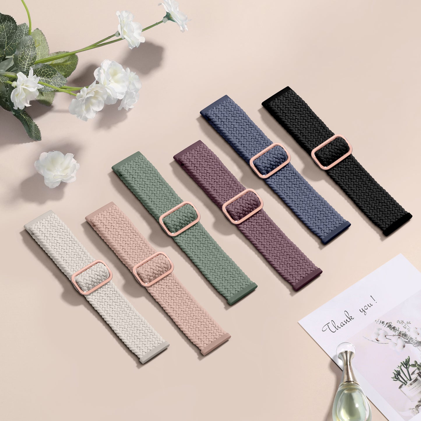 6 Pack Braided Elastic Band Compatible with Fitbit Versa 4/Fitbit Versa 3/Fitbit Sense/Fitbit Sense 2 Bands Women Men, Adjustable Stretchy Solo Loop Nylon Sport Straps Wristband
