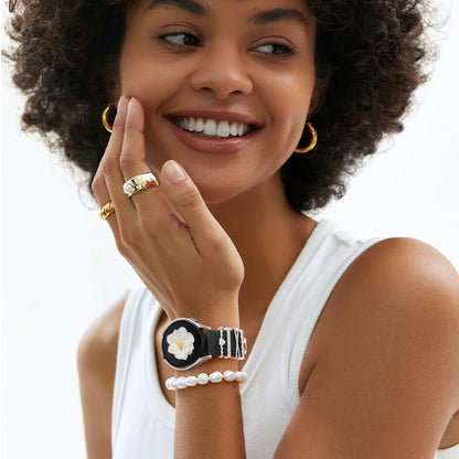 Flower Engraved Bands Compatible with Samsung Galaxy Watch 7 Band 6 5 4 Active 2 FE 40mm 44mm/Watch 6/4 Classic/5 Pro/3, 20mm Soft Silicone Strap with Decorative Charms Accessories for Women