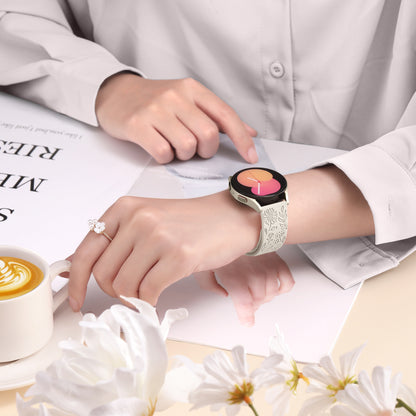 Comvin Compatible With Samsung Galaxy Watch 7 6 5 4 Bands 40mm 44mm/Watch 6 Classic 47mm 43mm/Watch 5 Pro Bands 45mm for Women Lady Girl, Silicone Dressy Fancy Floral Wristbands