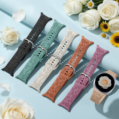 Comvin Floral Engraved Bands Compatible with Samsung Galaxy Watch 8 Band 40mm 44mm/Galaxy Watch 8 Classic Band 46mm for Women Men
