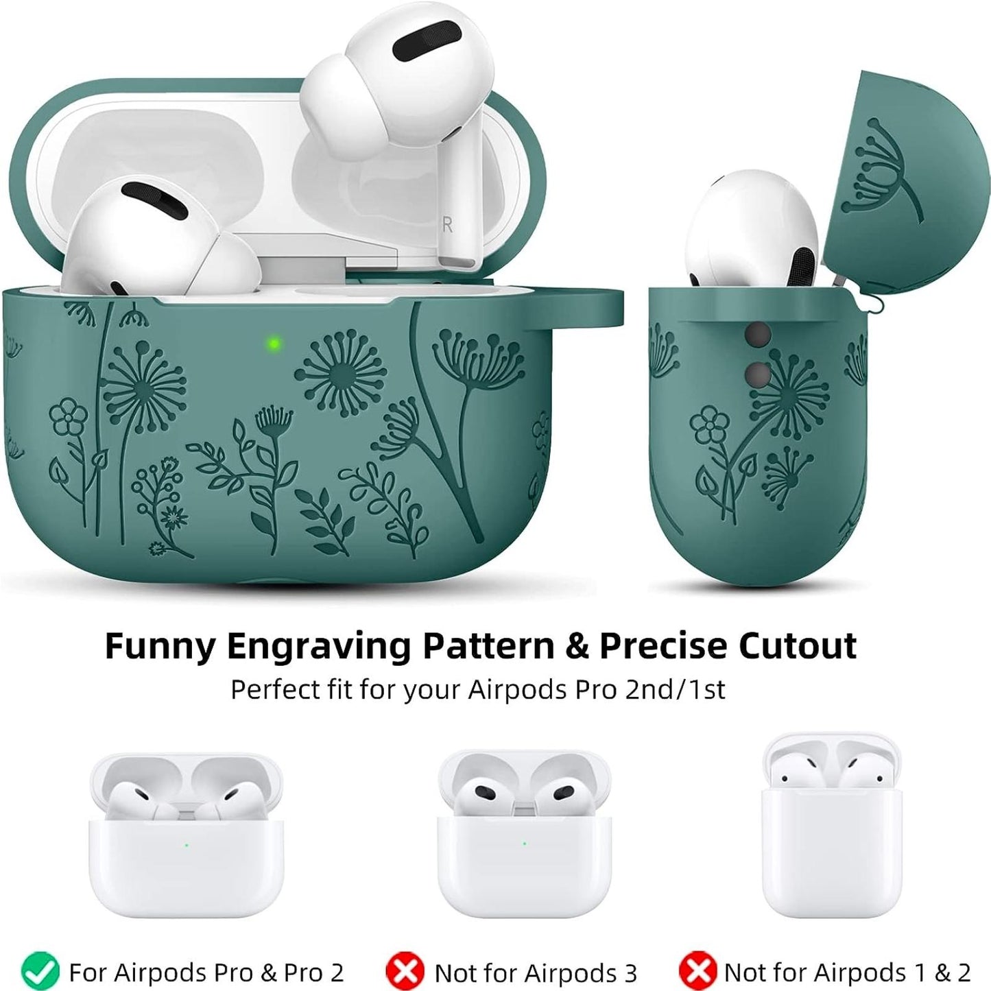 Flower Engraved Case for AirPods Pro Case 2nd 1st Generation Case/AirPod Pro Case Cover, Cute Soft Silicone Skin Full Protective Cover for Apple Airpods Pro 2 Case