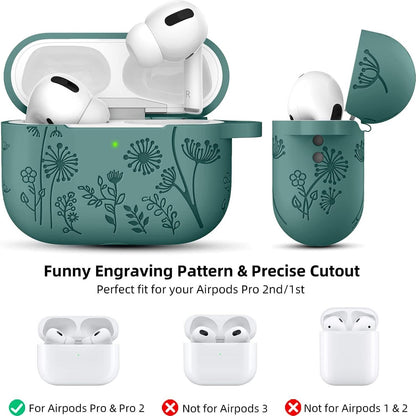 Flower Engraved Case for AirPods Pro Case 2nd 1st Generation Case/AirPod Pro Case Cover, Cute Soft Silicone Skin Full Protective Cover for Apple Airpods Pro 2 Case