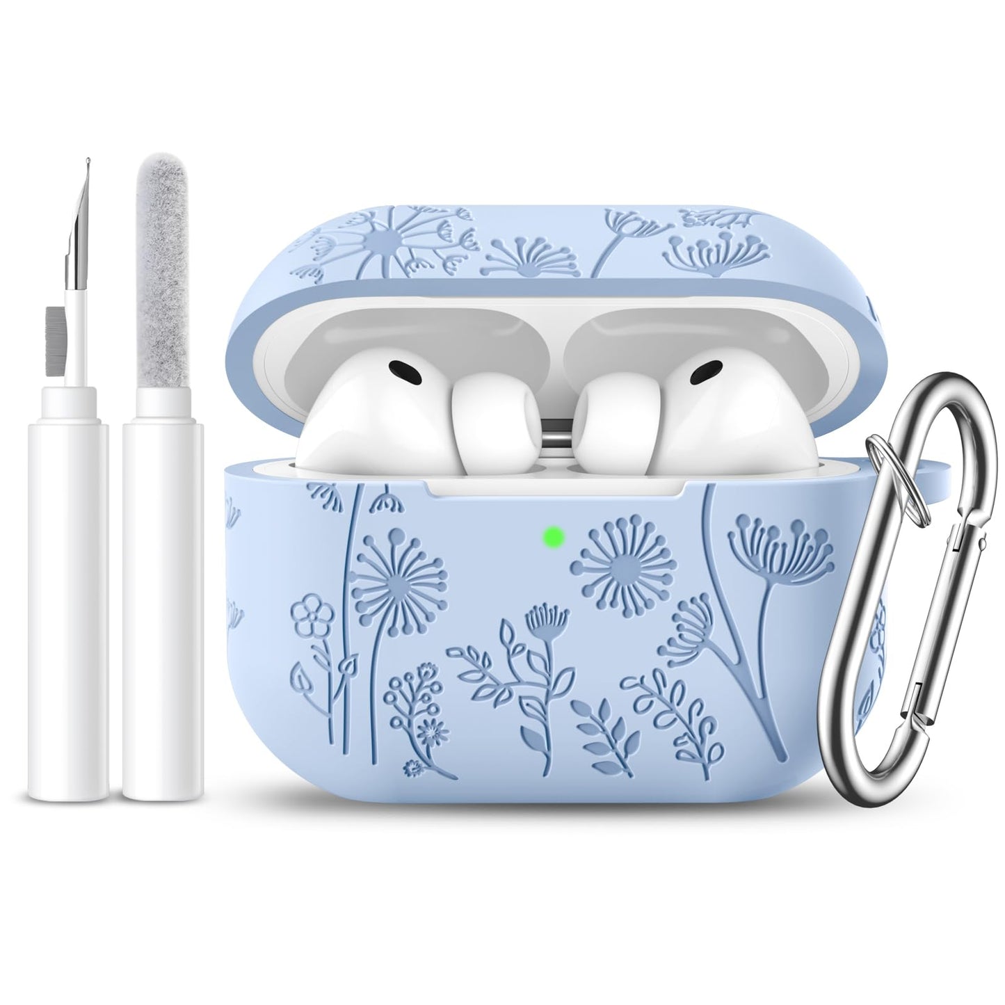 Comvin Compatible with AirPods Pro 3 Case Cover with Cleaner Kit, Cute Flower Engraved Silicone Protective Case for Apple Airpods Pro 3rd Generation (2025)