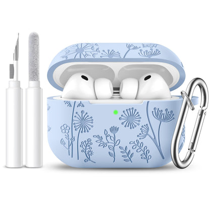 Comvin Compatible with AirPods Pro 3 Case Cover with Cleaner Kit, Cute Flower Engraved Silicone Protective Case for Apple Airpods Pro 3rd Generation (2025)