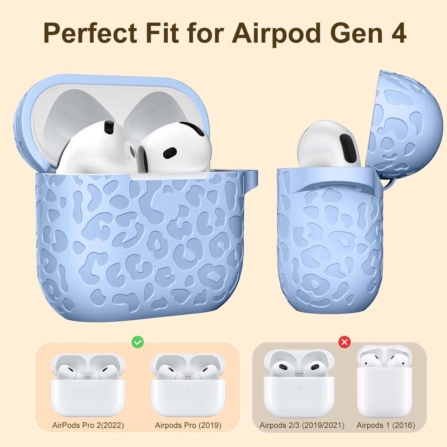 Comvin For Apple AirPods 4 Case Cover 2024 for Women Men, Leopard, Silicone, Blue
