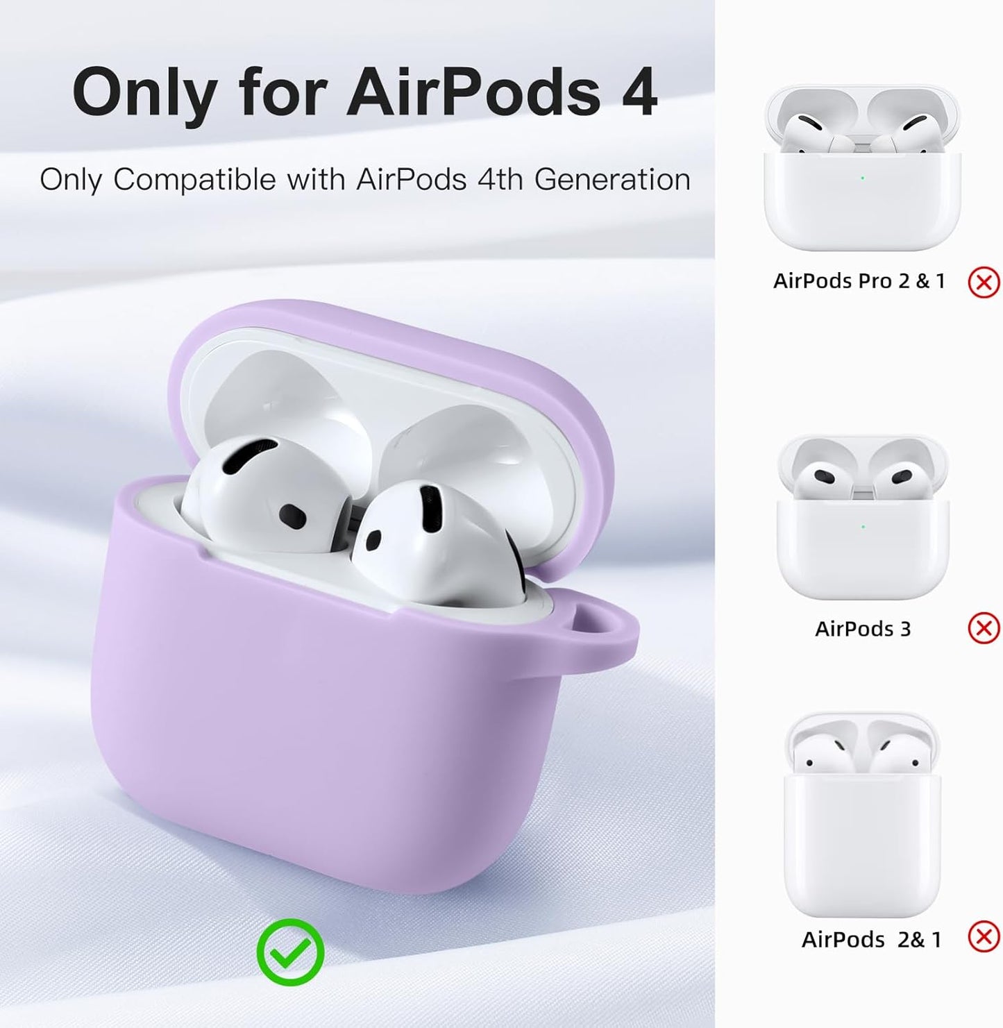 Comvin Compatible With Apple Airpods 4 Case Cover for Women Men, Silicone, Lavender