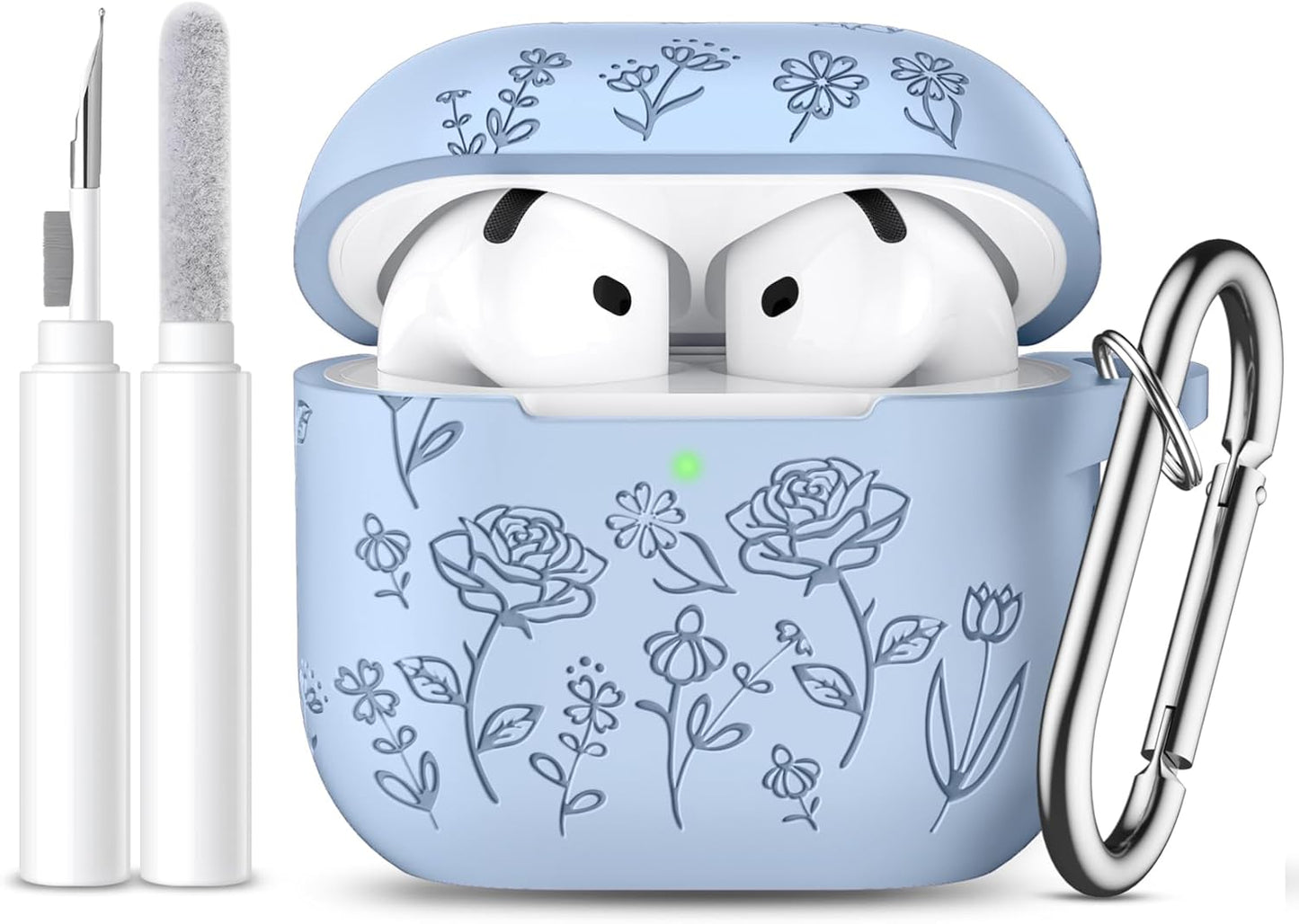 Comvin For Airpods 4 Case Cover for Women with Cleaner Kit, Cute Silicone Engraved Rose Floral Case