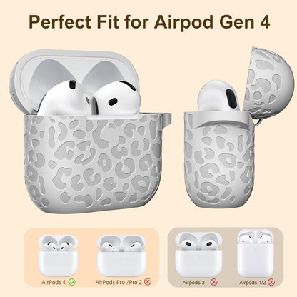 Comvin For Apple AirPods 4 Case Cover 2024 for Women Men, Leopard, Silicone, Gray-White