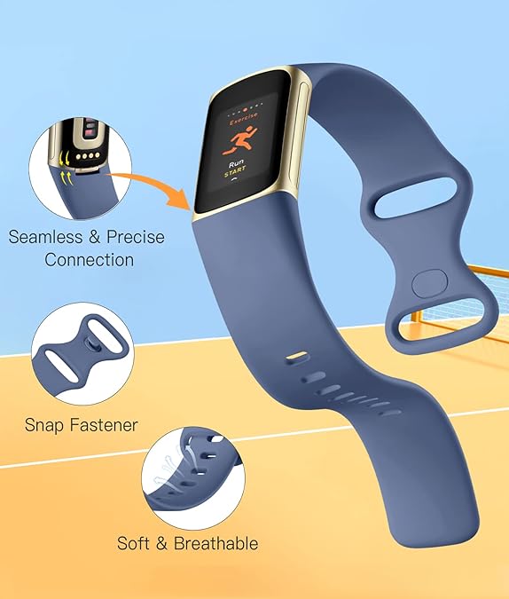 Comvin Soft Silicone Wristbands Compatible With Fitbit Charge 6 / 5 Bands for Women Men