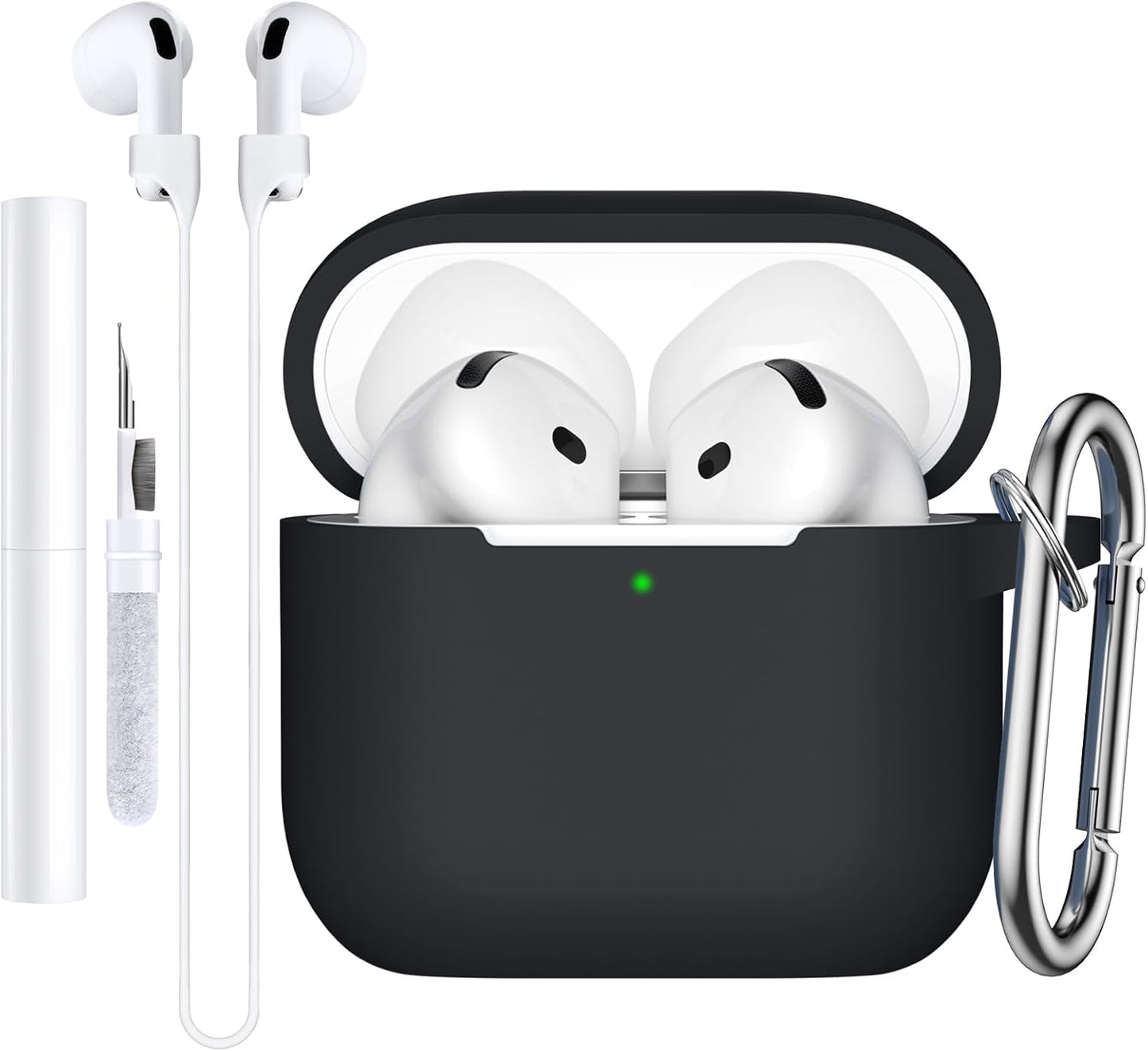 Comvin Soft Silicone Compatible With Airpods 4 Case Cover for Women Men, with Cleaner Kit Fits & Anti-Loss Strap, Black