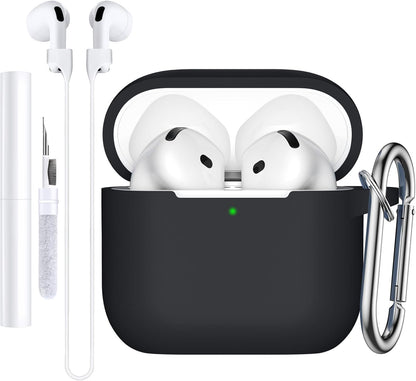 Comvin Soft Silicone Compatible With Airpods 4 Case Cover for Women Men, with Cleaner Kit Fits & Anti-Loss Strap, Black