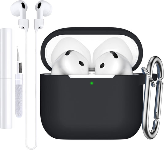 Comvin Soft Silicone Compatible With Airpods 4 Case Cover for Women Men, with Cleaner Kit Fits & Anti-Loss Strap, Black
